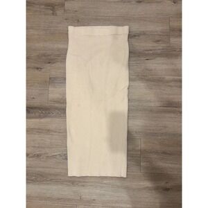 Hey Babe Beige Ribbed Knit Bodycon Midi Skirt Casual Everyday Chic